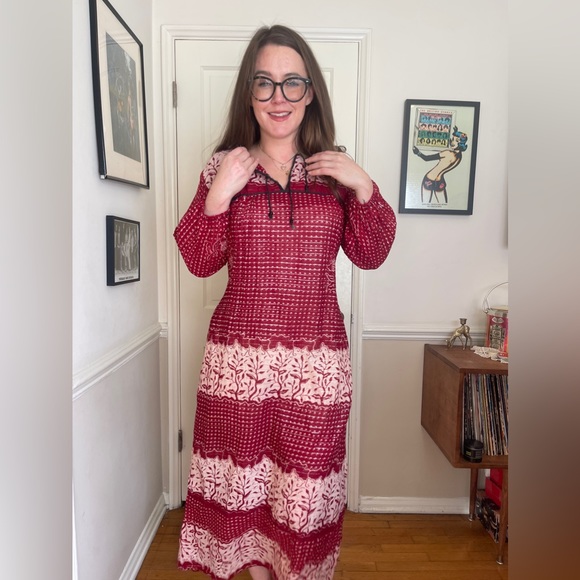 70s Vintage Gauze Cotton Hippy Boho Dress - Picture 2 of 5